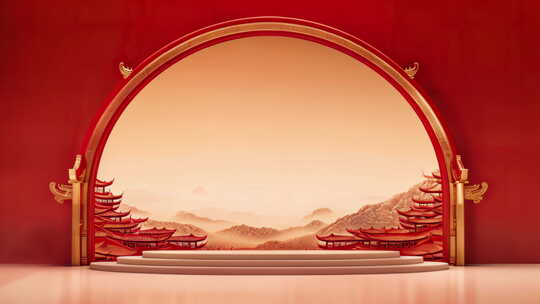 红色中国风舞台背景视频素材模板下载