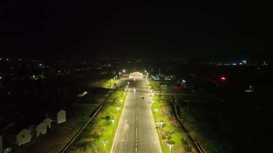 夜晚道路航拍马路公路交通晚上城市道路夜景