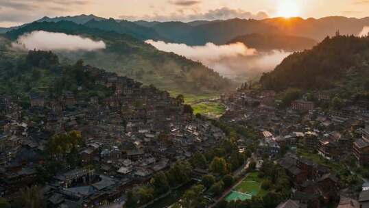 贵州西江千户苗寨日出全景
