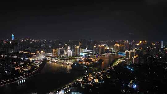 福州夜景航拍闽江之心中洲岛夜晚城市风光