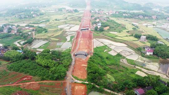 航拍湖南衡永高速修建路段视频素材模板下载