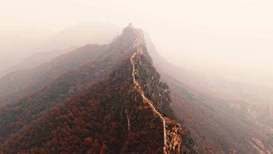 北京秋天司马台长城群山红叶大气航拍