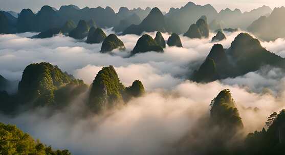 桂林山水合集山峰云海群山云雾缭绕自然风景