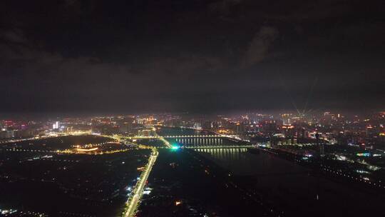 城市航拍洛阳阴雨天后城市云海夜景建筑