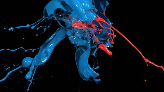 蓝色红色液体颜料碰撞泼洒飞溅
