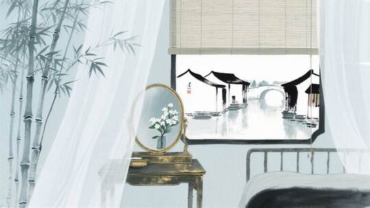 水墨江南场景茉莉花素材高清在线视频素材下载