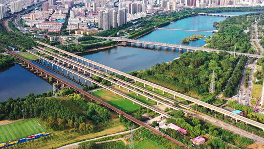 沈阳南阳湖大桥浑河航拍视频素材模板下载