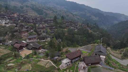 贵州黔东南雷山县雀鸟苗寨传统民居航拍风光