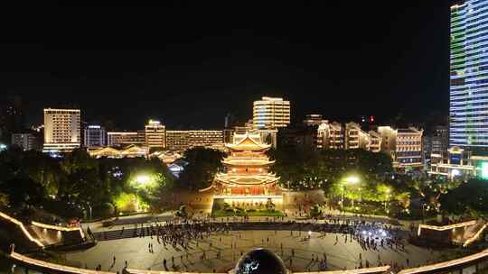 四川宜宾三江交汇处合江楼夜景灯光航拍