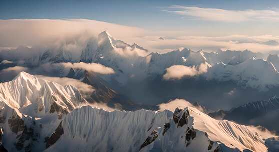 雪山云雾阳光山峰云海日出自然生态环境风景