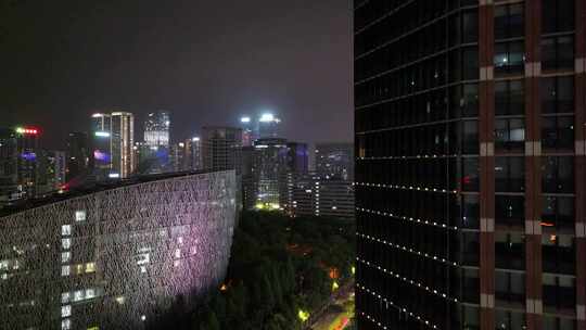 成都地标建筑夜景航拍双子塔交子之环街道