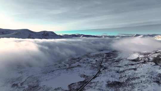 4K航拍北欧挪威特罗姆瑟雪景风光