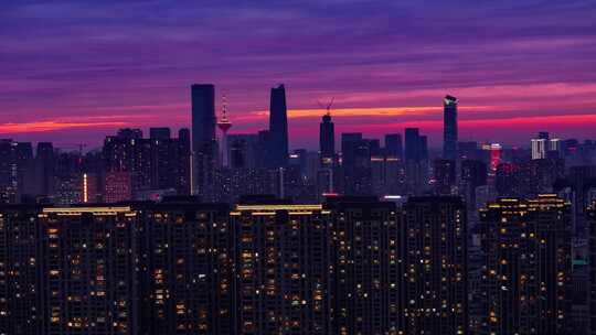 辽宁沈阳城市夜晚天际线日落晚霞