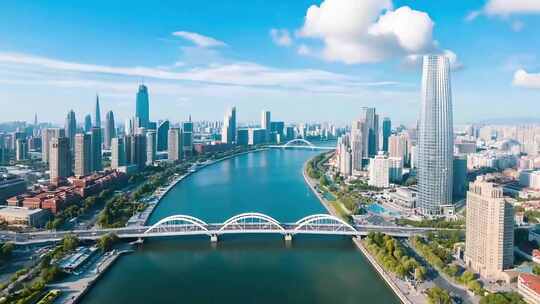 天津海河城市风光航拍