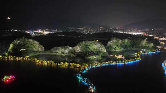 广东肇庆七星山夜景灯光航拍