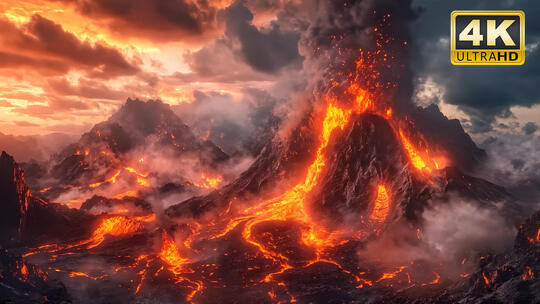 火山口火山爆发喷发岩浆流动大自然风景