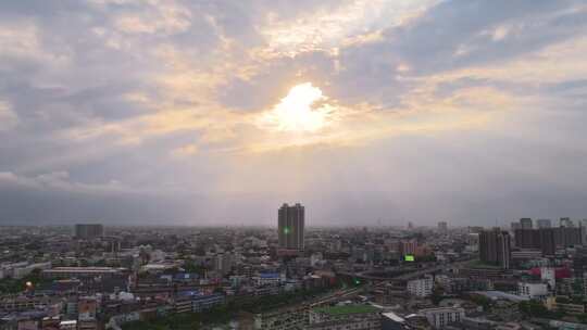 曼谷城市延时 航拍风景 耶稣光