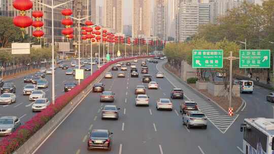 深圳滨河大道城市道路高楼车流景观
