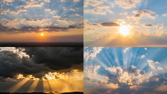 绝美云层阳光穿透延时丁达尔光延时金色光束