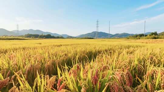 金黄稻田与远山风景