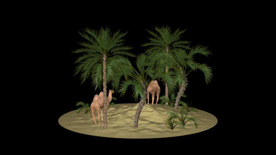 自然场景-沙漠中的棕榈树和骆驼，Alph