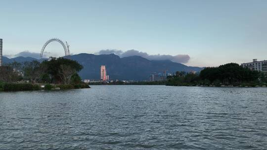 航拍福建福州晋安区晋安湖湖景