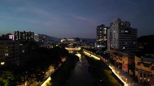 航拍广东云浮城市夜景