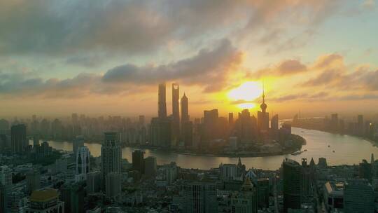 上海航拍延时外滩陆家嘴金融城早晨日出