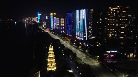 航拍武汉城市夜景