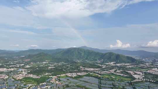 广东南方下雨天过后彩虹高空航拍视角4K