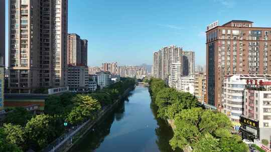 普宁市航拍广东省揭阳市城镇建筑风光住宅区