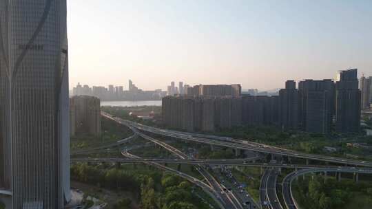 航拍杭州城市高架延时车流