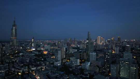 南京鼓楼区南京城市大景紫峰大厦夜景航拍