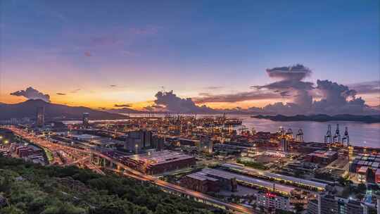 盐田港海港集装箱码头日出夜转日延时