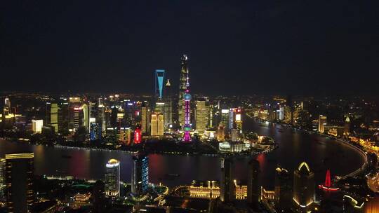 上海外滩黄浦区黄浦江东方明珠夜全景夜景4K视频素材模板下载