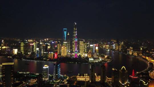 上海外滩黄浦区黄浦江东方明珠夜全景夜景4K