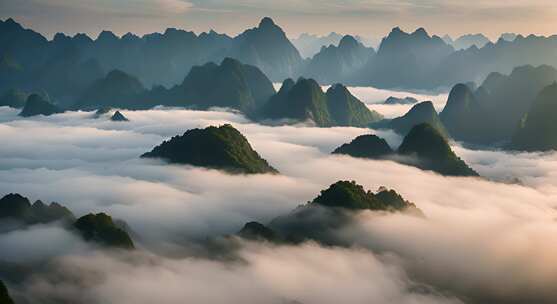 桂林山水合集山峰云海群山云雾缭绕自然风景