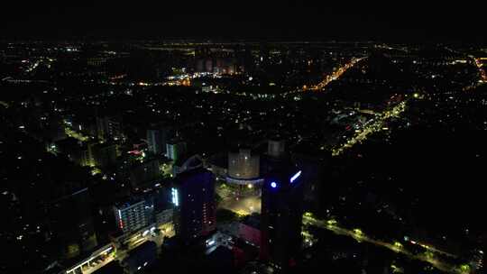 浙江绍兴城市夜景灯光航拍