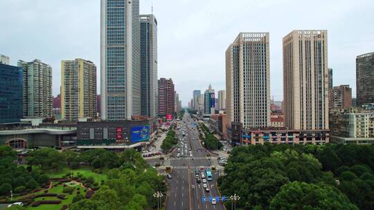 星沙开元路交通车流城市航拍