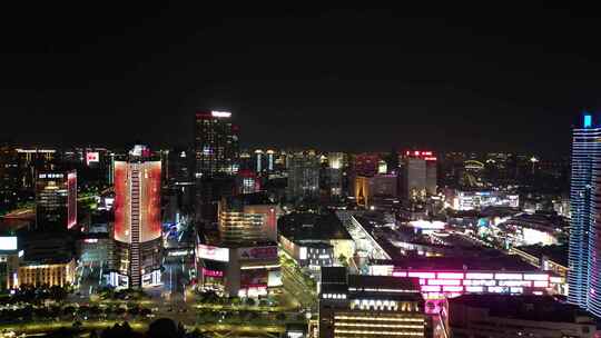 航拍宁波东门口时代广场夜景