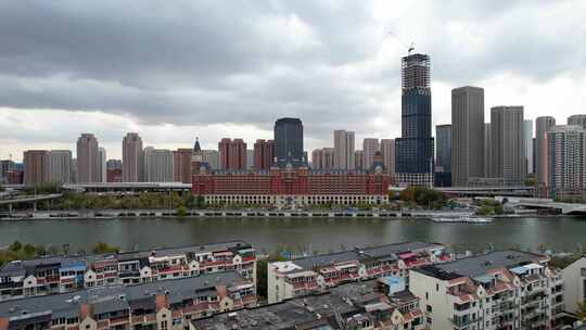 天津海河风景线城市天际线建筑风光航拍