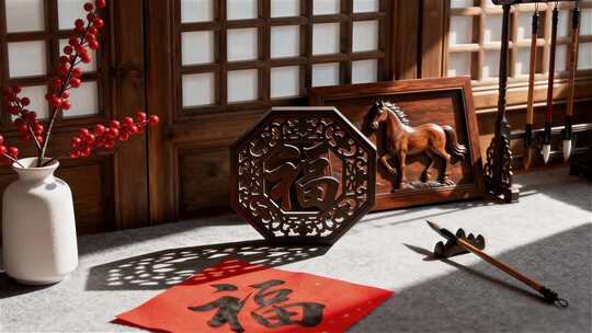 春节过年中式传统福字场景