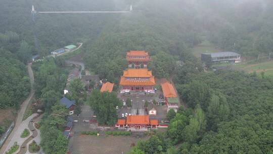 河南灵山寺庙古楼古树大雄宝殿视频航拍素材