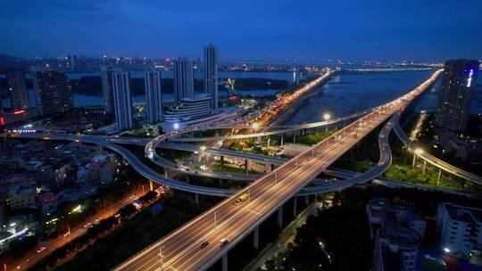 厦门航拍集美立交桥夜景