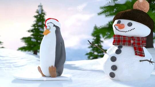 圣诞企鹅清新动感卡通有趣AE模板