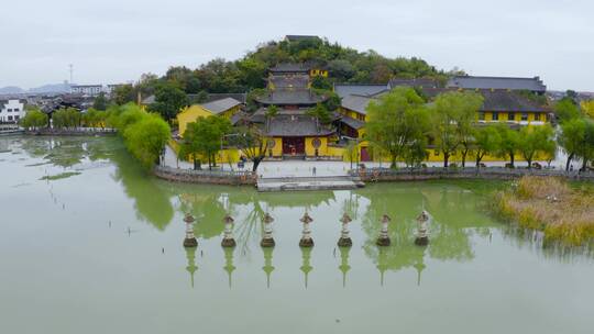 浙江宁波慈溪鹤鸣古镇金仙寺航拍