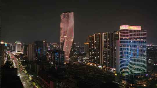 无人机航拍浙江省宁波市三江口城市夜景