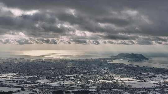 日本城市雪景航拍