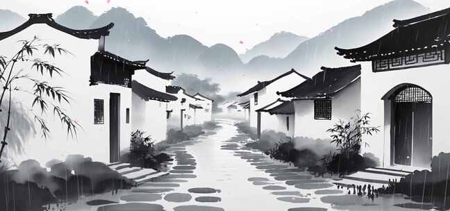 江南古镇雨巷背景