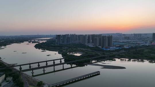 洛阳瀍河恒大绿洲李城桥东环桥航拍生态湿地